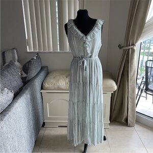 Very J Ruffled Maxi Dress in Light green sage Tiered Gauze Size L